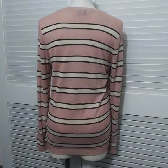 M Magaschoni Sweater Metallic Rose Gold Stripe Sweater Womens Large - Picture 8 of 11